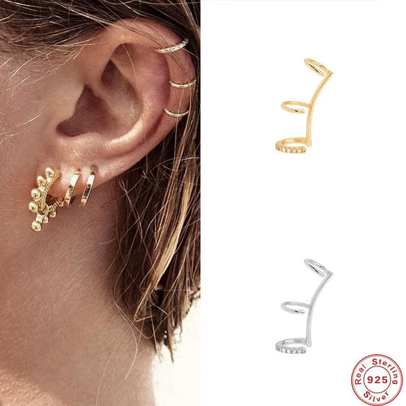 Wholesale S925 Sterling Silver Single Ear Clip Fashion Earrings With Geometric Diamond Modeling And Electroplating Treatment