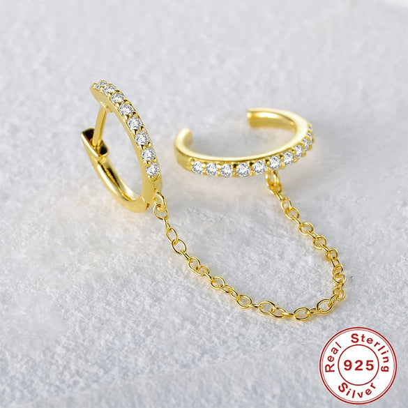 Wholesale S925 Sterling Silver Single Round Diamondencrusted Tassel Chain Ear Buckle Ear Ring With Geometric Design For Women