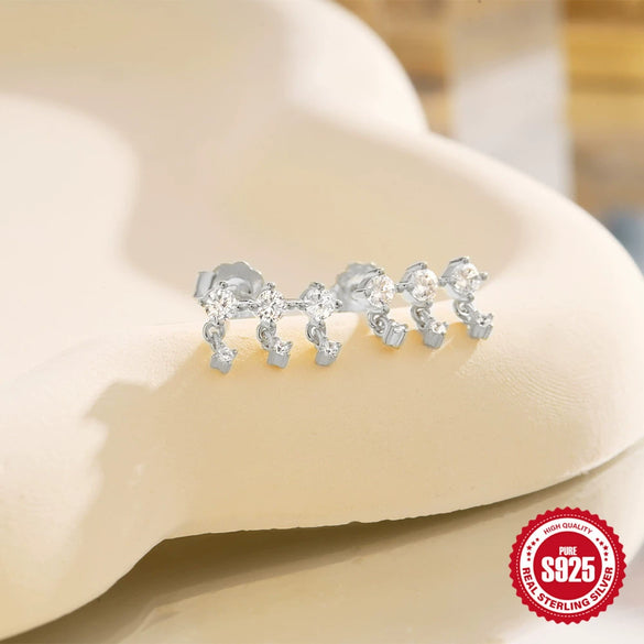 Wholesale S925 Sterling Silver Single Row Diamond Ear Drop Earrings With Geometric Design And Electroplating For Women