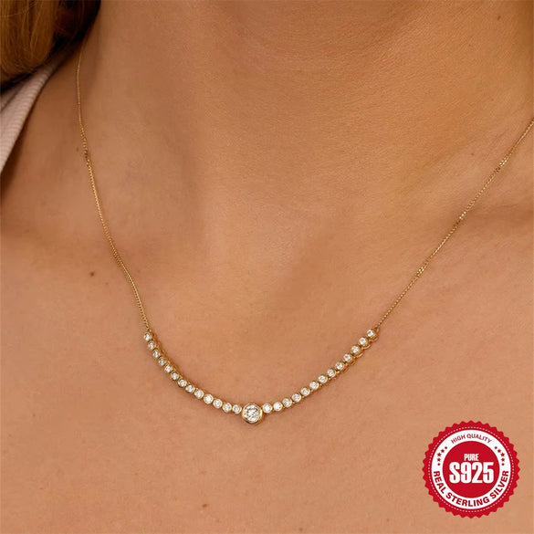 Wholesale S925 Sterling Silver Single Row Diamond Round Geometric O Chain Clavicle Necklace With Electroplating