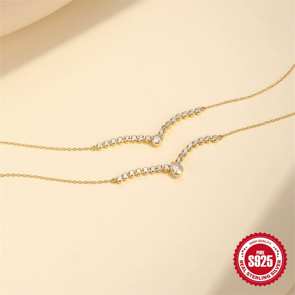 Wholesale S925 Sterling Silver Single Row Diamond Round Geometric O Chain Clavicle Necklace With Electroplating