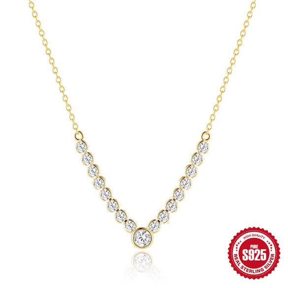 Wholesale S925 Sterling Silver Single Row Diamond Round Geometric O Chain Clavicle Necklace With Electroplating