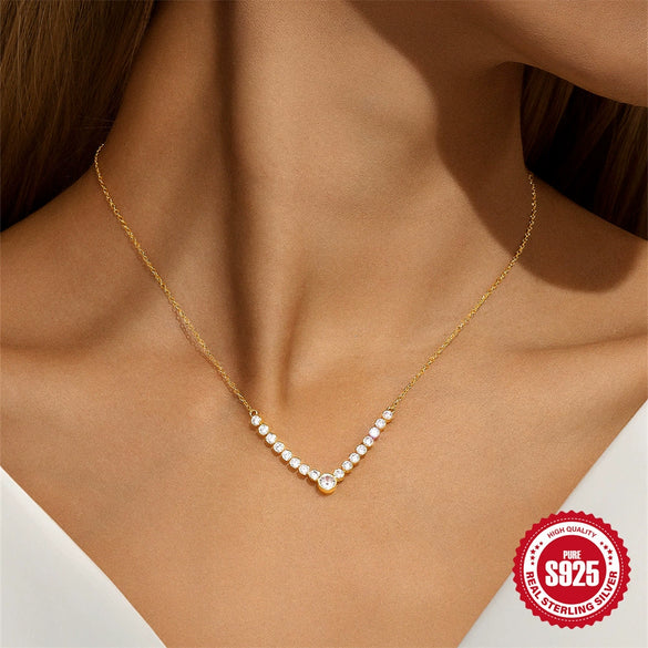 Wholesale S925 Sterling Silver Single Row Diamond Round Geometric O Chain Clavicle Necklace With Electroplating