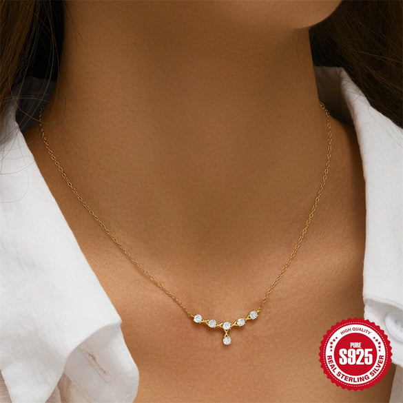 Wholesale S925 Sterling Silver Single Row Diamond Stacked Collarbone Ochain Necklace For Women With Electroplating Treatment