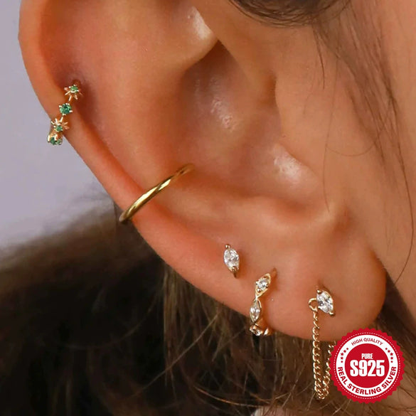Wholesale S925 Sterling Silver Single Row Wave Geometric Earrings With Electroplating For Women