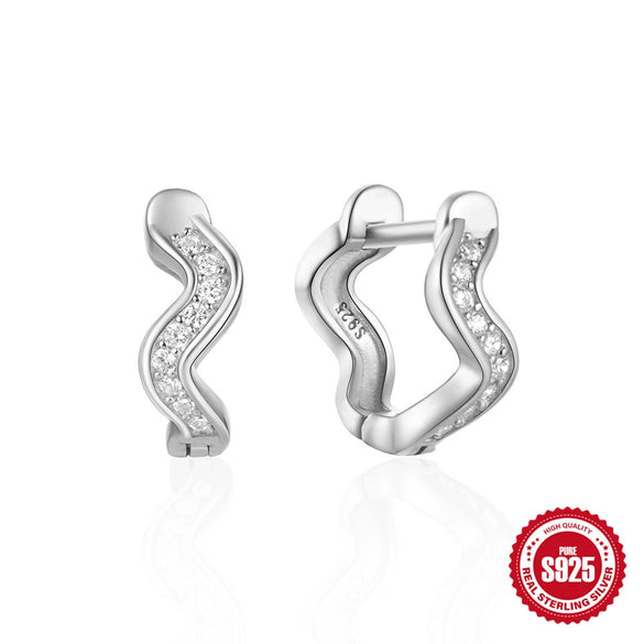 Wholesale S925 Sterling Silver Single Row Wave Geometric Earrings With Electroplating For Women