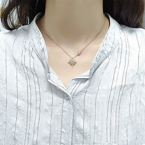 Wholesale S925 Sterling Silver Sixpointed Star Antiallergic Women's Necklace With Electroplating And Cross Chain