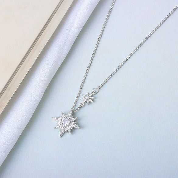 Wholesale S925 Sterling Silver Sixpointed Star Antiallergic Women's Necklace With Electroplating And Cross Chain