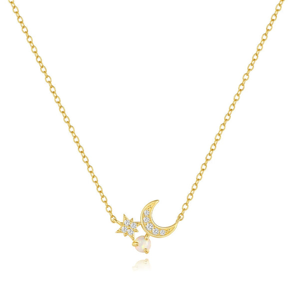 Wholesale S925 Sterling Silver Sixpointed Star Moon Opal Necklace With Geometric Pattern And Electroplating Women's Light Luxury Accessories