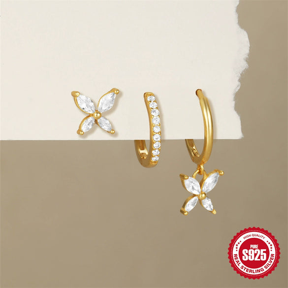 Wholesale S925 Sterling Silver Small Fresh Romantic Mori Star Moon Geometric Earrings For Women With Zirconia Design