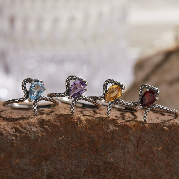 Wholesale S925 Sterling Silver Snake Crystal Ring Set With Gemstones For Men And Women Couple Ring Animal Zodiac Design