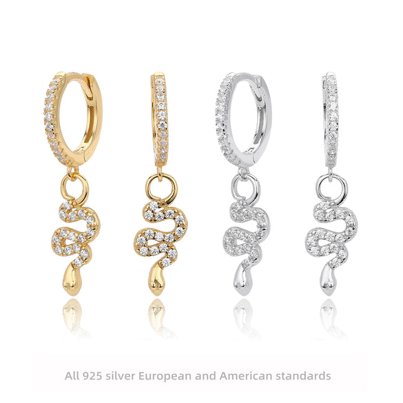 Wholesale S925 Sterling Silver Snake Earrings With Zircon Inlay And Electroplating For Women
