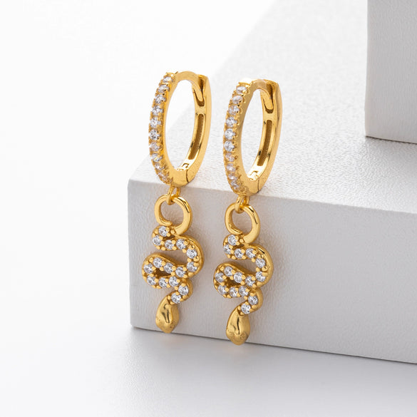 Wholesale S925 Sterling Silver Snake Earrings With Zircon Inlay And Electroplating For Women