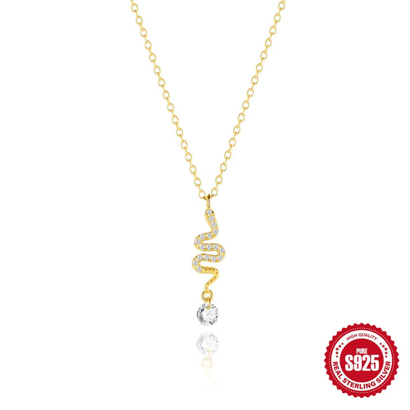 Wholesale S925 Sterling Silver Snake Pendant Clavicle Chain With Geometric Pattern And Electroplating For Women
