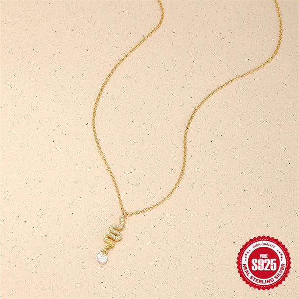 Wholesale S925 Sterling Silver Snake Pendant Clavicle Chain With Geometric Pattern And Electroplating For Women