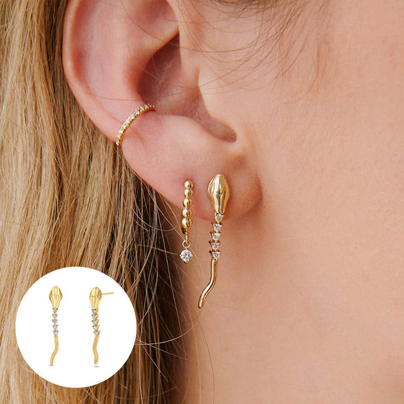 Wholesale S925 Sterling Silver Snake Shaped Earrings With Zircon Animal Tassel Rattlesnake Design Minimalist Style For Women