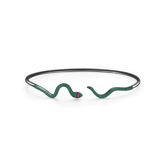 Wholesale S925 Sterling Silver Snake Shaped Opening Bracelet With Niche Design And Micro Inlay For Women