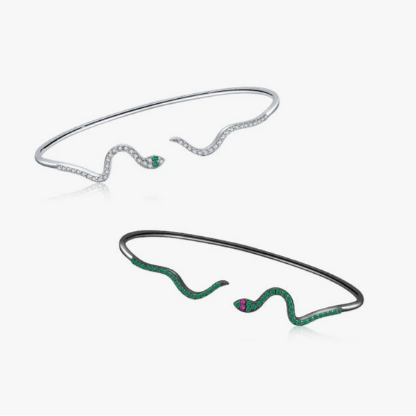 Wholesale S925 Sterling Silver Snake Shaped Opening Bracelet With Niche Design And Micro Inlay For Women