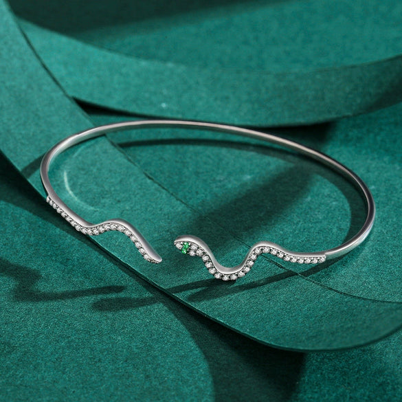 Wholesale S925 Sterling Silver Snake Shaped Opening Bracelet With Niche Design And Micro Inlay For Women