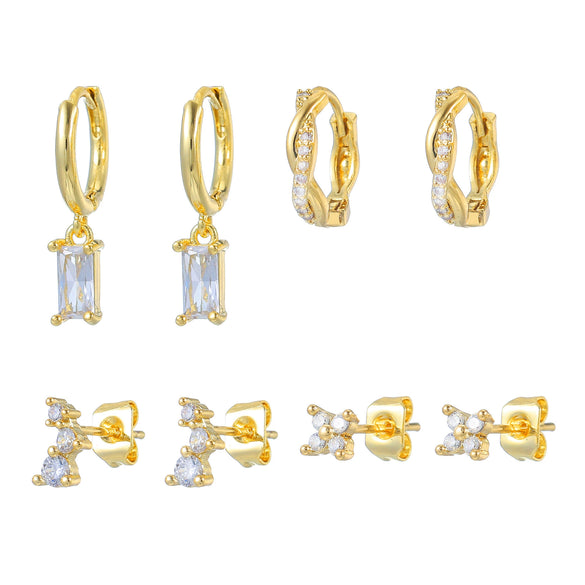 Wholesale S925 Sterling Silver Square Earrings With Four Leaf Flower And Zirconia Inlay For Women