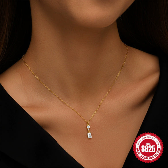 Wholesale S925 Sterling Silver Square Geometric Clavicle Necklace With Zircon And Electroplating Treatment For Women