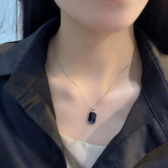 Wholesale S925 Sterling Silver Square Geometric Retro Necklace For Female