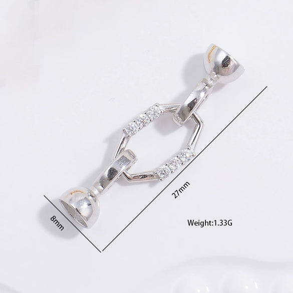 Wholesale S925 Sterling Silver Square Pearl Connection Buckle Jewelry Closing Buckle With Zirconia Treatment For Diy Bracelet And Necklace