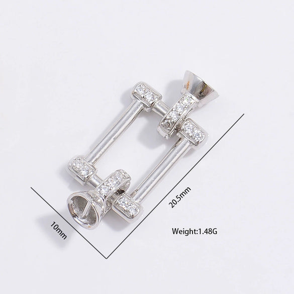 Wholesale S925 Sterling Silver Square Pearl Connection Buckle Jewelry Closing Buckle With Zirconia Treatment For Diy Bracelet And Necklace