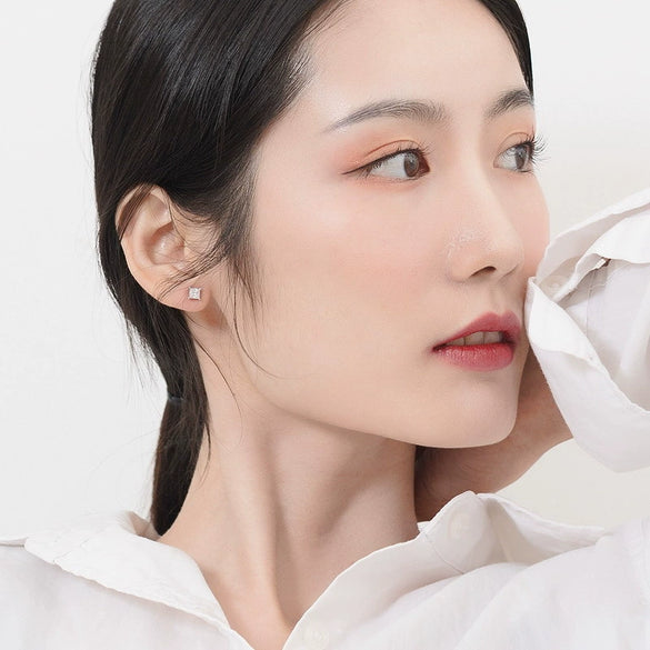 Wholesale S925 Sterling Silver Square Zircon Stud Earrings Geometric Simple Style For Women
