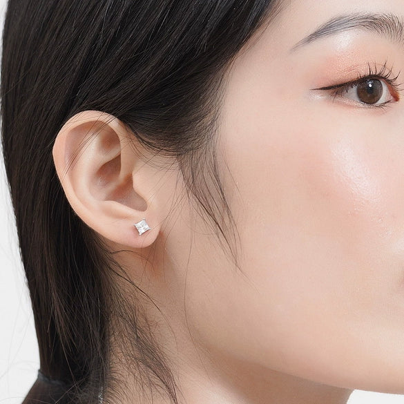 Wholesale S925 Sterling Silver Square Zircon Stud Earrings Geometric Simple Style For Women