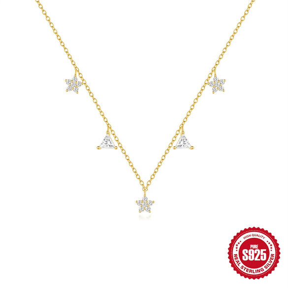 Wholesale S925 Sterling Silver Stacked Triangle Flower Geometric Zircon Collarbone Necklace For Women