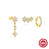 Wholesale S925 Sterling Silver Stacking Style Butterfly Star Earrings Three Piece Set With Horse Eye And Water Drops Zircon Patchwork Electroplated