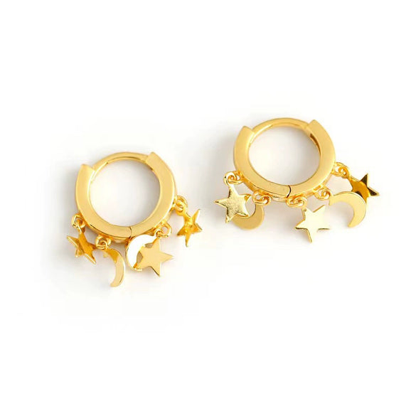 Wholesale S925 Sterling Silver Star And Moon Earrings With Electroplating Fashionable And Simple
