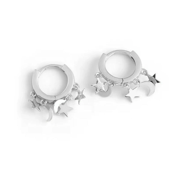 Wholesale S925 Sterling Silver Star And Moon Earrings With Electroplating Fashionable And Simple