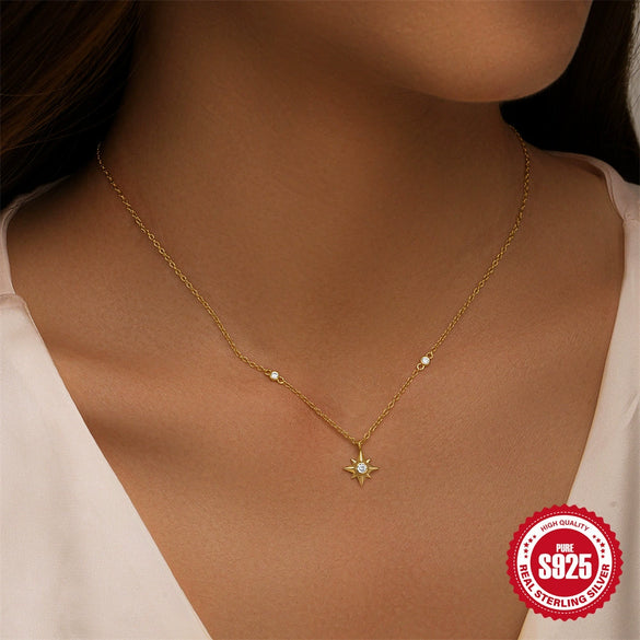 Wholesale S925 Sterling Silver Star Clavicle Chain With Inlaid Zircon And Geometric Design Electroplated For Women