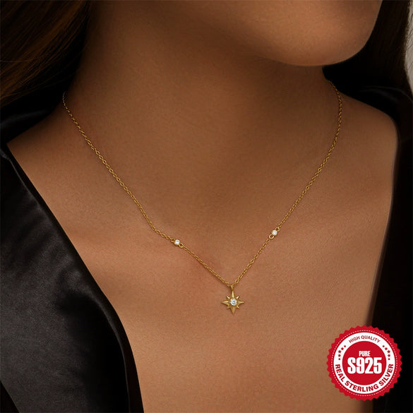 Wholesale S925 Sterling Silver Star Clavicle Chain With Inlaid Zircon And Geometric Design Electroplated For Women