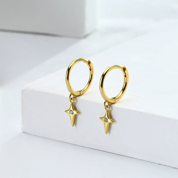 Wholesale S925 Sterling Silver Star Cross Pendant Earrings For Women Light Luxury Style