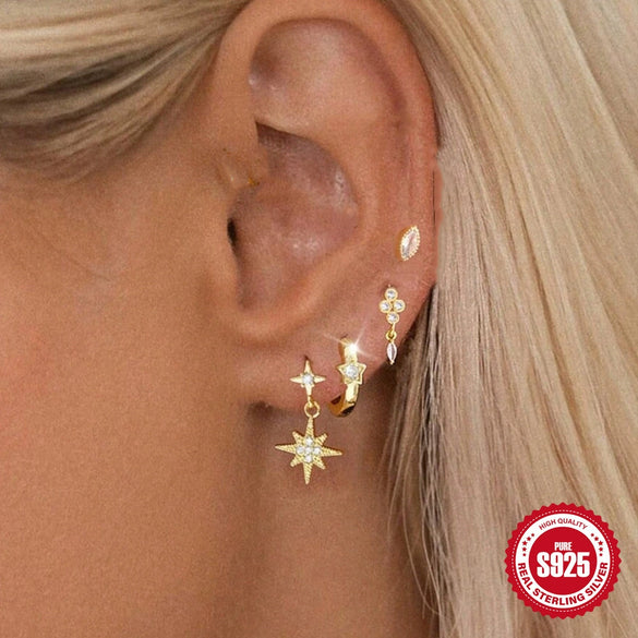 Wholesale S925 Sterling Silver Star Diamond Classic Women's Earrings With Electroplating Treatment