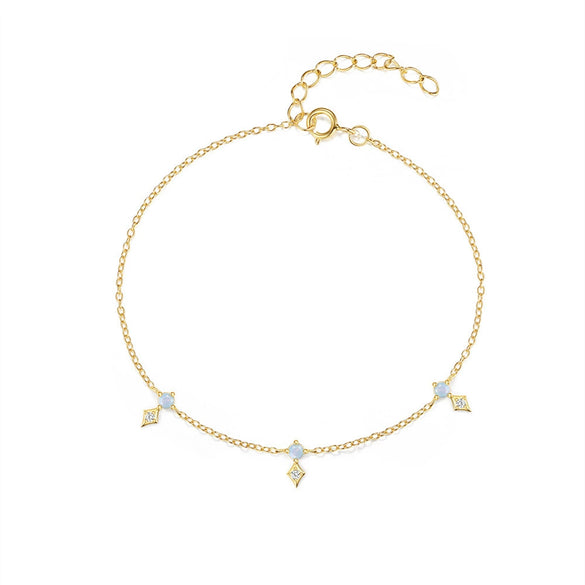 Wholesale S925 Sterling Silver Star Diamondencrusted Blue Opal Elegant Allmatch Bracelet With Electroplating And Real Gold Plating Geometric Shape