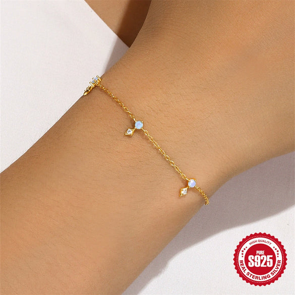 Wholesale S925 Sterling Silver Star Diamondencrusted Blue Opal Elegant Allmatch Bracelet With Electroplating And Real Gold Plating Geometric Shape