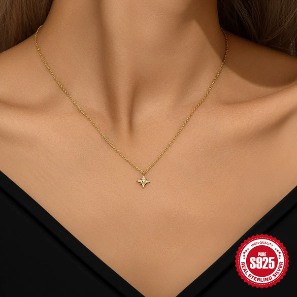 Wholesale S925 Sterling Silver Star Geometric Pendant Necklace With O Chain And Electroplating For Women