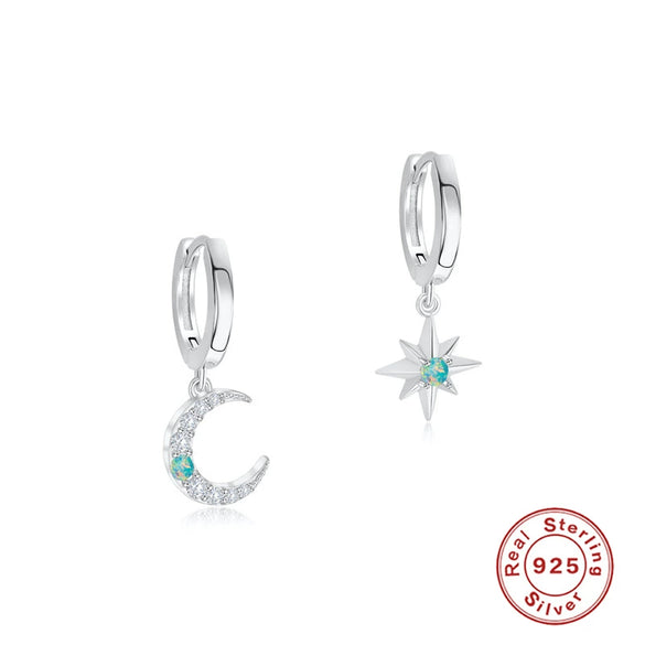 Wholesale S925 Sterling Silver Star Moon Diamond Aobao Ear Ring With Cross Ear Buckle For Women Real Gold Plated Geometric Design