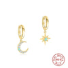 Wholesale S925 Sterling Silver Star Moon Diamond Aobao Ear Ring With Cross Ear Buckle For Women Real Gold Plated Geometric Design