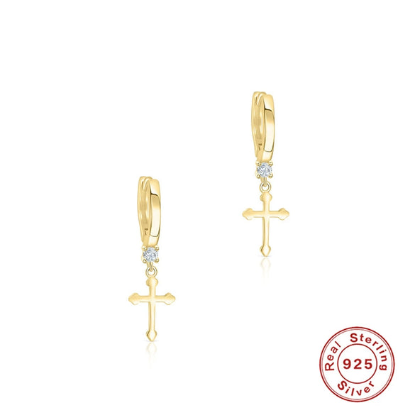 Wholesale S925 Sterling Silver Star Moon Diamond Aobao Ear Ring With Cross Ear Buckle For Women Real Gold Plated Geometric Design
