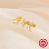 Wholesale S925 Sterling Silver Star Moon Element Minimalist Three Piece Earrings With Zirconia Design