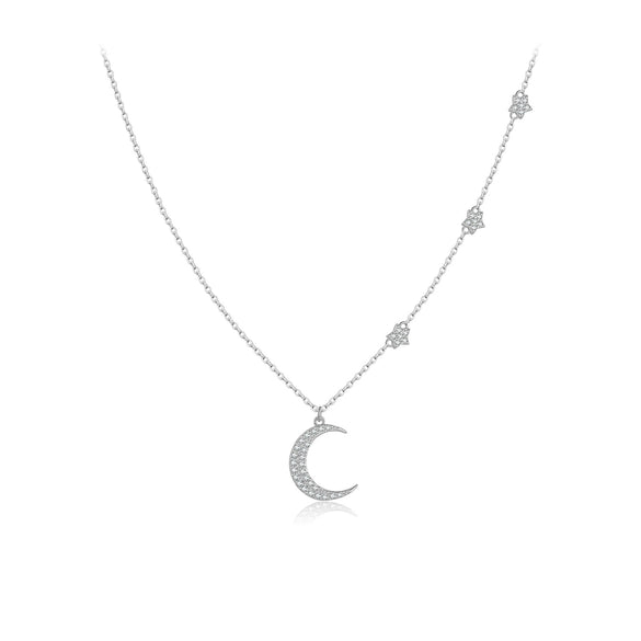 Wholesale S925 Sterling Silver Star Moon Geometric Fashion Simple All Match Stacked Clavicle Chain With Platinum And 18K Gold Electroplating For Women