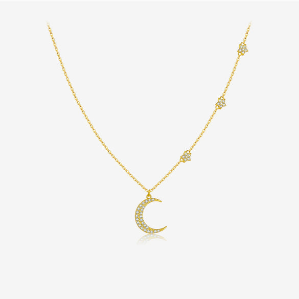 Wholesale S925 Sterling Silver Star Moon Geometric Fashion Simple All Match Stacked Clavicle Chain With Platinum And 18K Gold Electroplating For Women