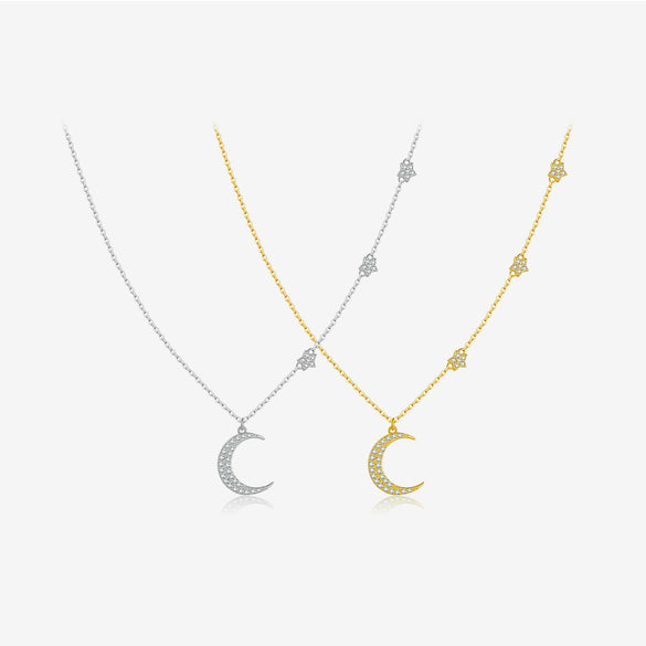 Wholesale S925 Sterling Silver Star Moon Geometric Fashion Simple All Match Stacked Clavicle Chain With Platinum And 18K Gold Electroplating For Women