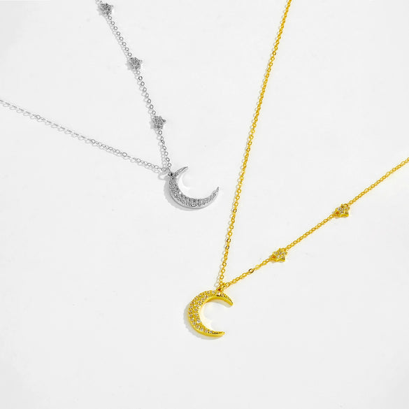 Wholesale S925 Sterling Silver Star Moon Geometric Fashion Simple All Match Stacked Clavicle Chain With Platinum And 18K Gold Electroplating For Women