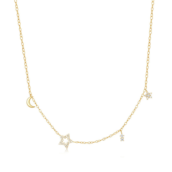 Wholesale S925 Sterling Silver Star Moon Geometric Stacked Collarbone Necklace With Electroplating For Women